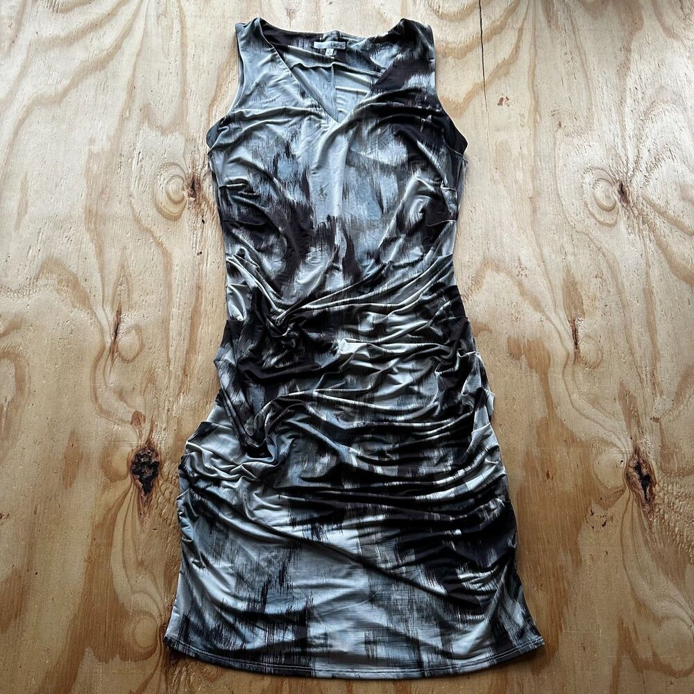 Lapis Abstract Ruched Sleeveless Midi Dress - XL